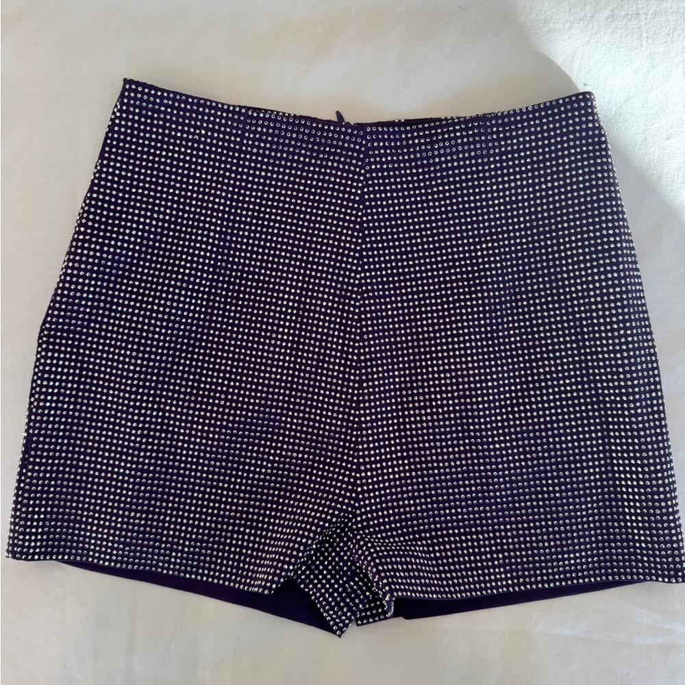 Purple Rhinestone Mini Shorts